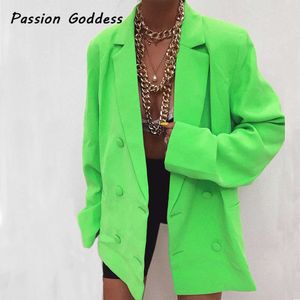 Kadınlar Gevşek Blazer Floresan Renk Hırka Takım Ofis Bayan Dış Giyim Ceket Kruvaze Blazer Parti Kulübü Blazer Feminino X0721
