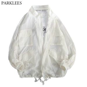 Mens White Cargo Lightweight Softshell Jacket Summer Flight Men Bomber Jackets Coats with Multi-Pockets Chaquetas Hombre 210522