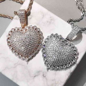 Bling Iced Out Heart Pendant 3 Colors AAA Zircon Necklace For Men Women Gifts Fashion Hip hop Jewelry X0509