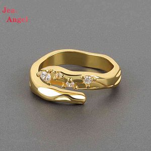 Jea.Angel 2021 New Style 925 Silver Inlay Zircon Geometric Rings For Women Bride Simple Tredny Wedding Party Fine Jewelry Gifts G1125