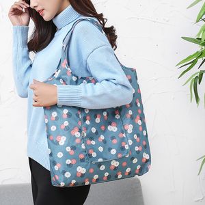 New Korean Storage Folding Waterproof Large Capacity Shopping Bag Supermarket Zipper Flower Handbag