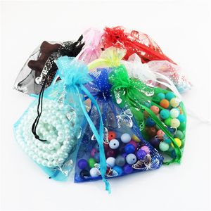 100 teile/los Transparente Kordelzug Tasche Wiederverwendbare Organza Beutel für Baby Duschen Hochzeit Weihnachten Geschenke Schmuck Lagerung Taschen Paket