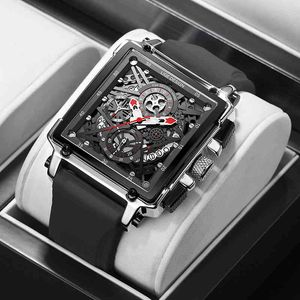 2021 New Men Watch Lige Top Marca Luxo Quartzo Quartzo Quadrado Pulso WristWatche para Homens Data Esporte Relógio Oco Masculino Zegarek Meski Q0524