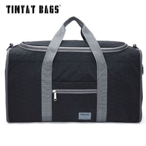TINYAT Male Men Travel Bag Folding Protable Molle Women Tote Waterproof Nylon Casual Duffel Black luggage T-306 211118