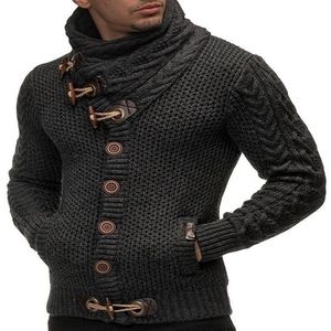 Mäns Tröjor 2021 Kvalitet Höst Vinter Slim Fit High Collar Single Breasted Cardigan Stor Långärmad Stickad Tröja Slitage