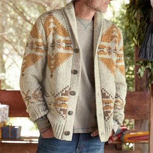 Mens Autumn Pattern Print Knitted Cardigan Sweaters Coat Male Winter Casual Long Sleeve Buttons Coats Fashion Steetwear 211221