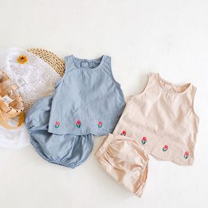 0-2Yrs Summer Baby Outfits Clothes Set born Printing Vest Top and Bread of Pants Infant Girls Clothing 210429