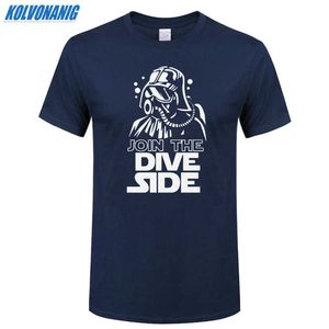 JOIN THE DIVE SIDE DARK Underwater Funny Printed T Shirt Cotton Short Sleeve O-Neck Men's Clothing Brand Top Tee-Shirt Plus Size 210629