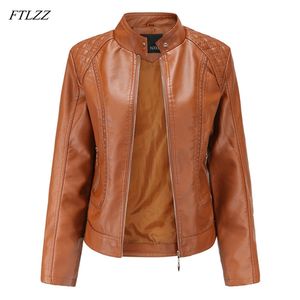 Autumn Vintage Women Stand Collar Zipper PU Faux Leather Jacket Retro Female 3XL Size Streetwear Coat Loose Outwear 210430