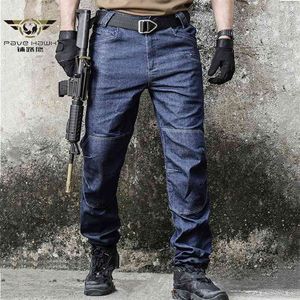 Армейские боевые джинсы джинсы мужчины носимые специальные силы гибкие военные джинсы тактические Swat много карманные хлопковые штаны 210331