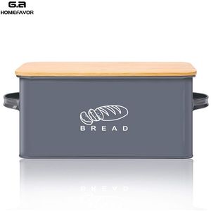 Storage Boxes Bread Bins With Bamboo Cutting Board Lid Metal Galvanized Snack Box Handles Design Kitchen Containers Home Decor 210922