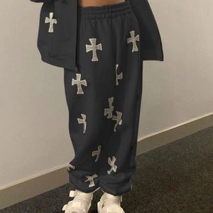 Men's Pants Autumn Winter Men Women Cross Printed Jogging Hip Hop Streetwear Sweatpants Y2k Korean Punk