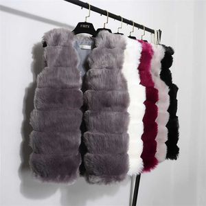 Mazefeng Women Fashion Faux Fur Coat Winter Female Waist Gilet Women's Jacket Vest For Ladies 211220