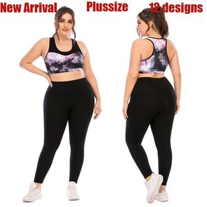 Kvinnor plus storlek yoga kostym sportkläder gym sport löpande set sportuiter för kvinnlig stor stor tracksuit tacking slitage 210813