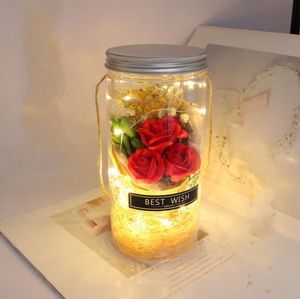 Konservierte Blumenseife Rose LED Valentinstag Geburtstagsgeschenk Unsterbliches RGB-Licht Mehrfarbige Kuppel Echt ewig