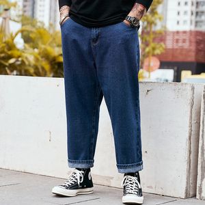 Graue, große Herren-Jeans, lässige Neun-Punkt-Loose-Harlan-Hose, weit und gerade, Hong-Kong-Stil, Old-Daddy-Hose, schlichtes Design, einfarbig