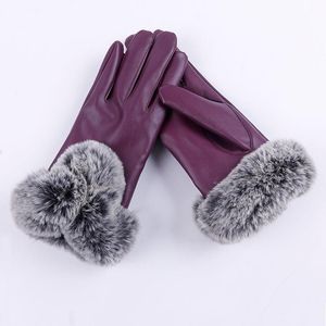 Fingerless Gloves Unique Style Women High Quality PU Leather Soft Faux Fur Mittens Fashion Touch Screen Female Warm Winter