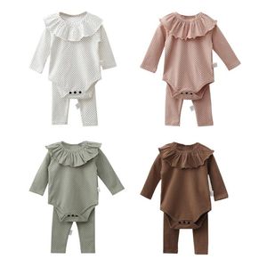 衣料品セット0~24m生まれたばかりの赤ちゃんセットPolka Dot Romper +パンツのスーツの男の子の女の子服幼児の綿長袖ジャンプスーツ
