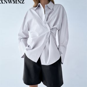 women crossover poplin shirt Collared with long cuffed sleeves Wrap fabric on the front button fastening 210520