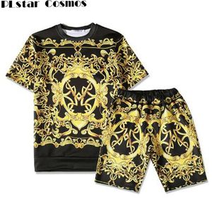 メンズTシャツPLSTAR COSMOS夏原宿半袖ゴールドチェーン3DプリントファッションブランドコットンTシャツセット