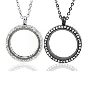 Hängsmycke Halsband Rostfritt Stål Rundkristaller Magnetisk stängning Living Floating Memory Locket Halsband för Charm Po Picture Smycken Gift