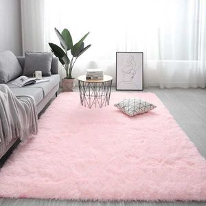 Nordic fluffy carpet rugs for bedroom/living room rectangle Large size plush anti-slip soft carpet white pink red 13 colors 210928