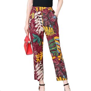 New 2021 Casual Plus Size Print Pants Woman Vintage Elastic Waist Summer Pants Female Streetwear Trousers Q0801