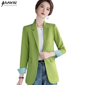 Fashion Casual Blazer Female Spring Slim Wild Long Sleeve Jacket Office Ladies Professional Fruit Green Work Coat 210604