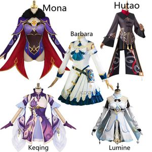 Gioco Genshin Impact Lumine Barbara Keqing Hutao Costume Cosplay per le donne Set completo Parrucca Festa di Halloween Gioco di ruolo Uniforme Y0903