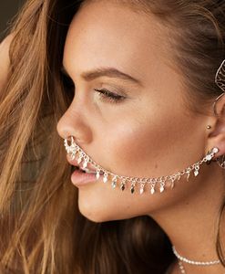 Creative l Earrings Nose Clip Personality Punk Geometric Body Jewelry Diamond Earring chain tasse