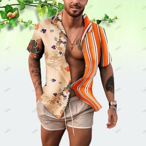 Мужские пляжные рубашки Harajuku с дизайном, 3d-печатью, летние, уличные, свободные, модные, с надписью, в полоску, с принтом, на пуговицах, с короткими рукавами328V