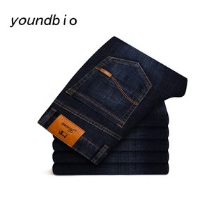 Business Men Jeans Pants Fashion Straight Slim Fit Classic Style Stretch Casual Trousers Male Thick and Thin 021 210723
