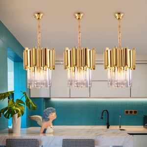 Lâmpadas de cristal redondo de cristal redondo de ouro moderno iluminação para sala de jantar quarto de cozinha lustre