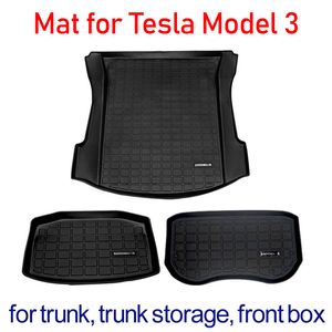 Bil TPE Gummi Bakre stammen Förvaringsmatta Front Box Mats för Tesla Modell 3 2021 Golv Vattentät Smaklöst Skyddskuddar 3st