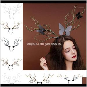 Decorações de Natal Gótico Antler Borboleta Borboleta Cabeça Chifre Árvore Ramos Headband Jóias Vintage Casamento Cosplay Halloween Acc Phmqt