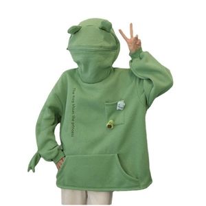 Frühlingsstickerei Frosch übergroße Sweatshirt Männer und Frauen Hoodies Harajuku Warme Pullover Womens Koreanischer Stil Hoodie 210803