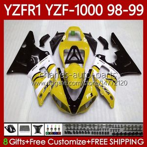Kit de carroçaria para Yamaha YZF-1000 YZF-R1 YZF1000 YZFR1 98 99 00 01 Corpo 82No.153 YZF R1 1000CC Amarelo BLK 1998-2001 YZF 1000 CC R1 1998 1999 2001 Feeding da motocicleta