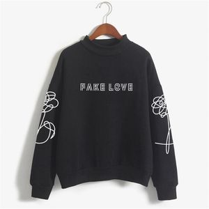 Liebe dich selbst Kpop Langarm Sweatshirts Outwear Hip-Hop Weibliche Bangtan Boys Album Gefälschte Rollkragen Mode K-Pop Kleidung 210809