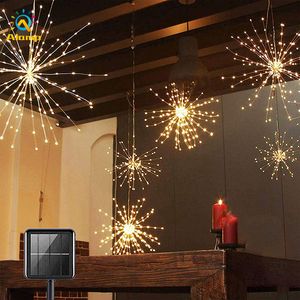 Cordas de luz de fogo de artifício movidas a energia solar 8 modos Dimmable 200LEDs 240led Suspensão Luzes de fadas para festas de pátio