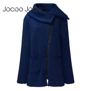 Jocoo Jolee Women Fashion Woolen Hoodies Autumn Winter Long Sleeves Oregelbunden krage Sweatshirt med paket Plus storlek 5xlrockar 210619