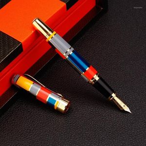 Fountain Pens Color Mosaic Illustration Iraurita Pen Full Metal Golden Clip Ink Caneta Stationery Office Supplies 10141