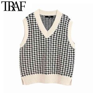 Kvinnor Fashion Oversized Strikkad Vest Sweater V Nacke Ärmlös Sida Ventiler Loose Female Waistcoat Chic Toppar 210507