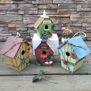 Decorative Objects & Figurines Handmade Weaved Bird House Birdcage Painting Outdoor Garden Hanging Cottage Feeder Nest Crafts Pendent Decora