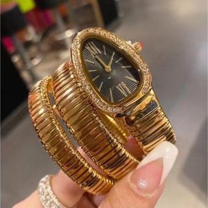 Top Special Snake Design Watch for Women Luxury Ladies Armband Wristwatch Rose Gold Silver Diamonds Female Quartz Watches Is Out Triangle Dial Long Timepiece