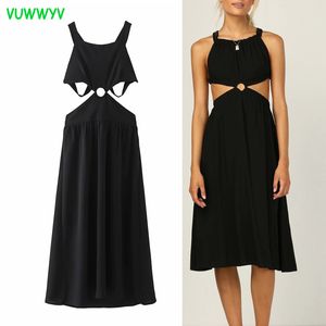 Vuwwyv Black Sexy Backless Slip Mulheres Vestidos Verão Cruz Cruzadas Evening Party Midi Dress Mulheres Elegante Buckle Vestidos 210430