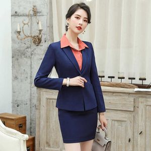 Professional women's pants suit autumn and winter ladies slim long-sleeved jacket Slim Blazer Fashion office skirt 210527