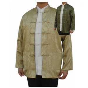 Chaquetas para hombres dorado verde reversible chaqueta satén reversible de dos lados Tang traje de abrigo vintage chino M L XL XXL XXXL WN010