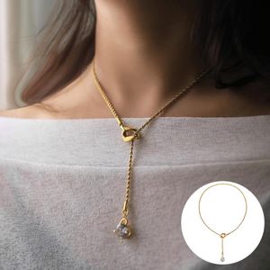 Chains Elegant Rope Chain CZ Charm Lariat Neckalces For Women Gold Stainless Steel Twisted Link Removable Jewelry Gift DN302