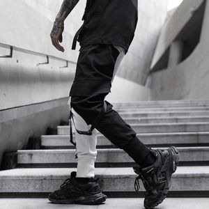 Hip Hop Cargo Spodnie Mężczyźni Wiosna Czarny Biały Patchwork Kombinezony Kobiety Streetwear Bawełniane Spodnie z kieszeniami Techwear X0723