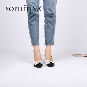 SOPHITINA Female Heel Shoes Women White Beautiful Thin Genuine Leather Sweet Style Pointed Toe Summer Butterfly-knot Dress PK108 210513